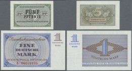 Deutschland - Bank Deutscher Länder + Bundesrepublik Deutschland: 5 Pfennig und 1 DM o.D.1967 Bundeskassenscheine, Ro.314 , 317, beide in kassenfrisch...