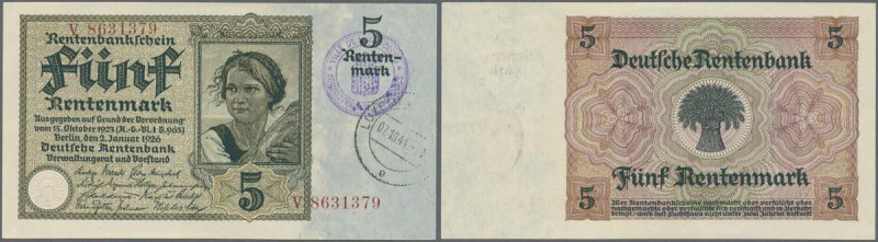 Deutschland - Nebengebiete Deutsches Reich: 5 Rentenmark 1926 mit Stempel ”Ville...