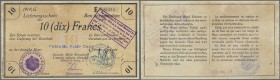Deutschland - Nebengebiete Deutsches Reich: 10 Francs 1914/15 Militärgeld 1. Weltkrieg Besetzung Frankreich, ”Deichmann Bon”, Ro. 416a, leichter Mitte...