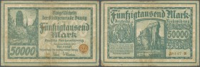 Deutschland - Nebengebiete Deutsches Reich: Danzig: 50.000 Mark 1923, Ro.797, stärker gebraucht, verschmutzt, mit kleinen Einrissen. Erhaltung: F- ÷ D...