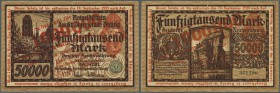 Deutschland - Nebengebiete Deutsches Reich: Danzig: 1 Million Mark 1923, Überdruck auf 50.000 Mark, Ro.800, stärker gebraucht mit Einrissen (1 cm am o...