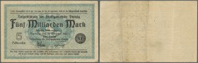 Deutschland - Nebengebiete Deutsches Reich: Danzig: 5 Milliarden Mark 1923, Ro.809a, gebraucht mit mehreren senkrechten Knicken. Erhaltung: F+ ÷ Danzi...