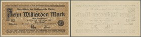Deutschland - Nebengebiete Deutsches Reich: Danzig: 10 Milliarden Mark 1923, Ro.810a, minimaler Eckknick rechts oben, sonst kassenfrisch ÷ Danzig: 10 ...
