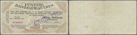 Deutschland - Nebengebiete Deutsches Reich: Danzig: 50 Gulden 1923, Ro.831, gebraucht mit Graffiti am oberen Rand, kleine Einrisse rechts, links und u...