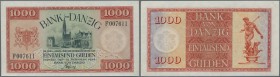 Deutschland - Nebengebiete Deutsches Reich: Danzig: 1000 Gulden 1924, Ro.837, Klebespuren links oben auf der Vorderseite sowie an den Ecken links unte...