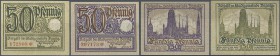 Deutschland - Nebengebiete Deutsches Reich: 50 Pfennig Stadtgemeinde Danzig 1919 in grün und lila, P.11, 12, beide mit Knicken und Kleberesten am ober...