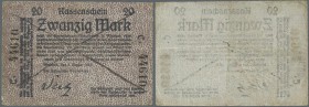 Deutschland - Kolonien: 20 Mark 1914 Seitz Note Ro 944, mit Strichentwertung in üblicher Erhaltung, vertikal und horizontal gefaltet, sehr kleines Loc...
