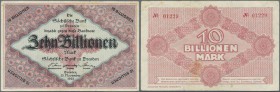 Deutschland - Länderscheine: Sächsische Bank 10 Billionen Mark 1923 Ro SAX25, ungefaltet, jedoch mehrere Knickspuren im Papier, 3 kleine Einrisse am R...