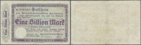 Deutschland - Reichsbahn: 1 Billion Mark 1923 Reichsbahndirektion Hannover, gebraucht mit mehreren Falten und Knicken, zwei minimale Einrisse am recht...