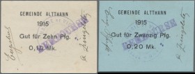 Deutschland - Notgeld - Elsass-Lothringen: Altthann, Oberelsass, Gemeinde, 0,10, 0,20 Mark, 1915, mit jeweils richtiger Schreibweise ALTTHANN, franz. ...