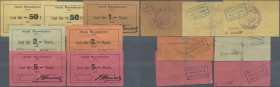 Deutschland - Notgeld - Elsass-Lothringen: Masmünster, Oberelsass, Stadt, 2 x 0.50, 1, 2, 3, 2 x 5 Mark, 1914, mit Varianten bei ”Beigeordnete”, alle ...