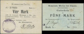 Deutschland - Notgeld - Elsass-Lothringen: 1914/18, Kladde mit 58 Notgeldscheinen bis zum Großgeld mit einigen mittleren Sorten wie Hirsingen (5), Ran...