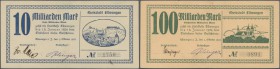 Deutschland - Notgeld - Württemberg: Ellwangen, Stadt, 50, 100, 200, 500 Mio., 1, 5, 10, 50, 100 Mrd. Mark, 1.10.1923, alle Scheine der Stadt in Unter...