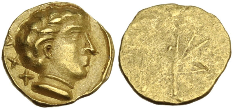 Greek Italy. Etruria, Populonia. AV 25-Asses, 3rd century BC. Obv. Female (?) he...