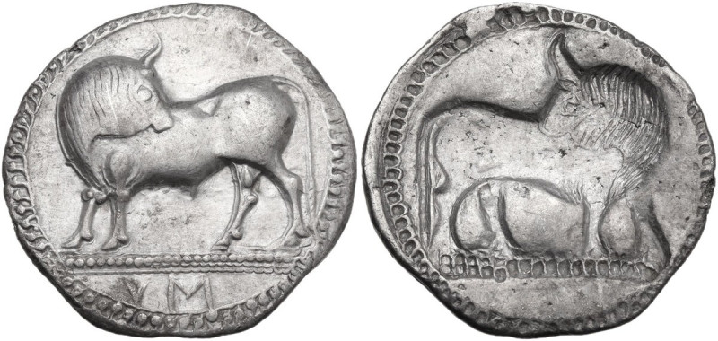 Greek Italy. Southern Lucania, Sybaris. AR Nomos, c. 550-510 BC. Obv. Bull stand...