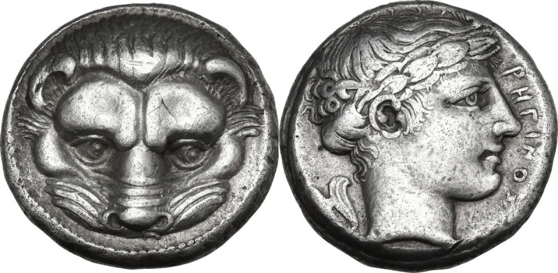 Greek Italy. Bruttium, Rhegion. AR Tetradrachm, c. 420-410 BC. Obv. Lion’s mask ...