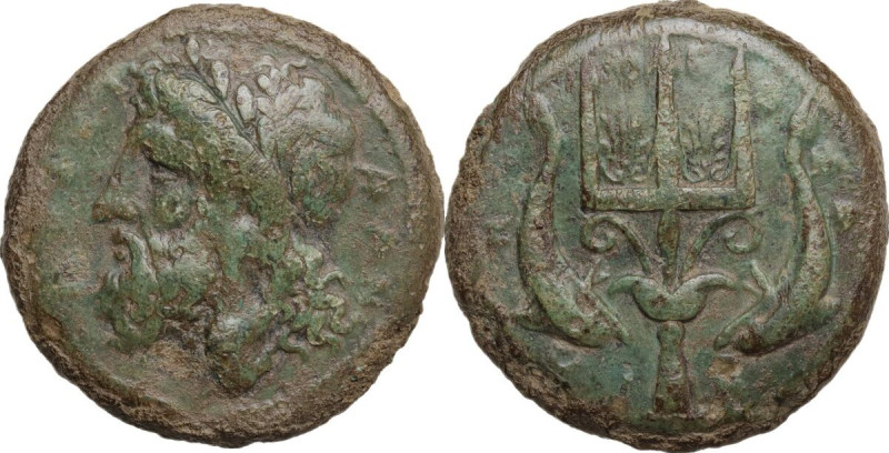 Sicily. Messana. AE 25 mm, c. 338-318 BC. Obv. ΠOΣEI-ΔAN. Laureate head of Posei...