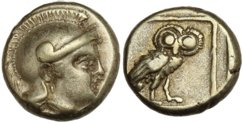 Greek Asia. Lesbos, Mytilene. EL Hekte – Sixth Stater, c. 377-326 BC. Obv. Helme...