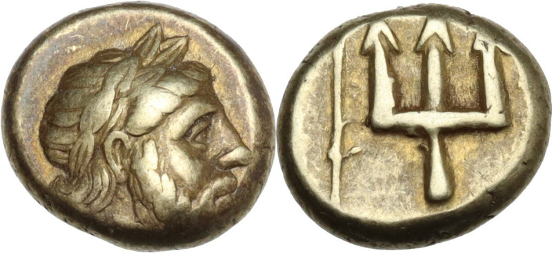 Greek Asia. Lesbos, Mytilene. EL Hekte, c. 377-326 BC. Obv. Laureate head of Pos...