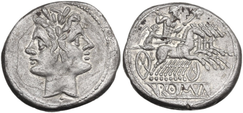 Anonymous. AR Quadrigatus, uncertain Sicilian mint, 216 BC. Obv. Laureate Janifo...