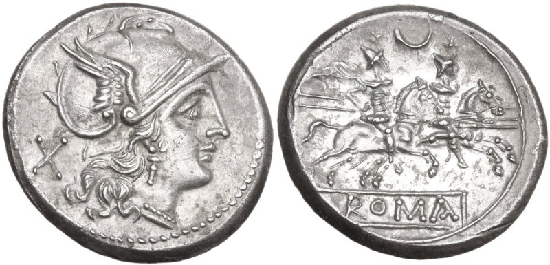 Crescent series. AR Denarius, uncertain Campanian mint (Capua?), 207 BC. Obv. He...