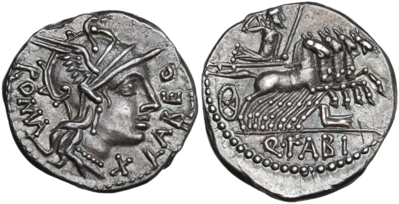 Q. Fabius Labeo. AR Denarius, 124 BC. Obv. Helmeted head of Roma right; behind, ...