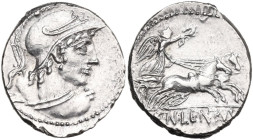 Cn. Lentulus Clodianus. AR Denarius, 88 BC. Obv. Helmeted bust of Mars, seen from behind, head right. Rev. Victory in biga right; in exergue, CN. LENT...