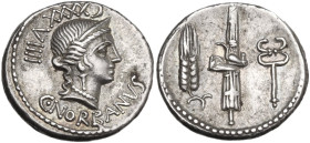 C. Norbanus. AR Denarius, Rome mint, 83 BC. Obv. Diademed head of Venus right; above, control-numeral CXXXXVIIII; below, C·NORBANVS. Rev. Ear of corn,...