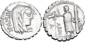 A. Postumius Albinus. AR Denarius serratus, 81 BC. Obv. HISPAN. Veiled head of Hispania right, with dishevelled hair. Rev. A·POST·A·F·S·N·ALBIN (AL li...