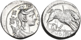 C. Hosidius C. f. Geta. AR Denarius, 68 BC. Obv. GETA-III·VIR. Diademed and draped bust of Diana right, with bow and quiver over shoulder. Rev. Boar r...