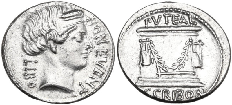 L. Scribonius Libo. AR Denarius, 62 BC. Obv. LIBO BON·EVENT. Diademed head of Bo...