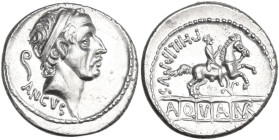 L. Marcius Philippus. AR Denarius, Rome mint, 56 BC. Obv. Diademed head of Ancus Marcius right; on the left, lituus; below, ANCVS. Rev. Equestrian sta...