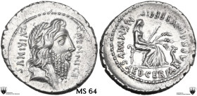 C. Memmius. AR Denarius, 56 BC. Obv. Laureate and bearded head of Quirinus right; before, C·MEMMI·C·F; behind, QVIRINVS. Rev. MEMMIVS·AED·CERIALIA·PRE...