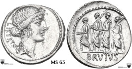 M. Iunius Brutus. AR Denarius, 54 BC. Obv. Head of Libertas right; behind, LIBERTAS. Rev. The consul L. Iunius Brutus walking left between two lictors...