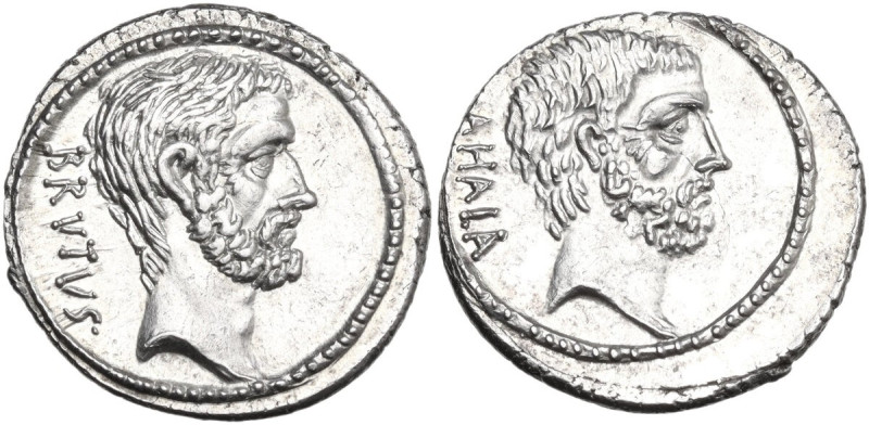 M. Junius Brutus. AR Denarius, 54 BC. Obv. BRVTVS Head of L. Junius Brutus the A...