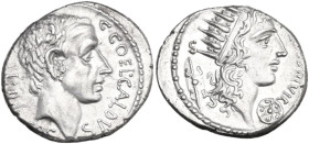 C. Coelius Caldus. AR Denarius, 51 BC. Obv. Bare head of C. Coelius Caldus right; before, C·COEL·CALDVS; below, COS; behind, tablet inscribed L·D. Rev...