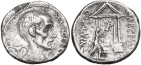 P. Cornelius Lentulus Marcellinus. AR Denarius, 50 BC. Obv. Bare head of consul M. Claudius Marcellus right; trisceles behind. Rev. MARCELLVS COS QVIN...