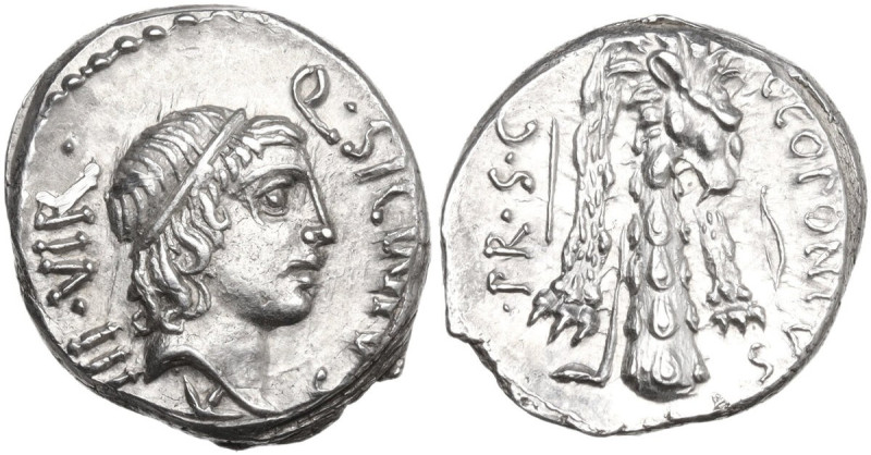 Q. Sicinius with C. Coponius. Denarius, mint moving with Pompey, 49 BC. Obv. Hea...