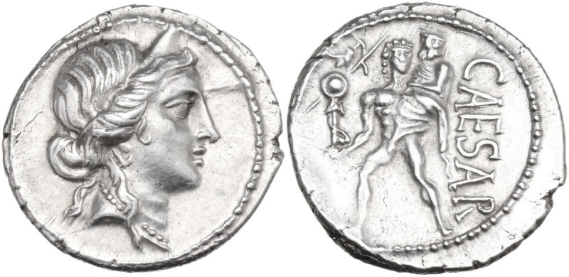 Julius Caesar. AR Denarius, 47-46 BC. Obv. Diademed head of Venus right. Rev. CA...