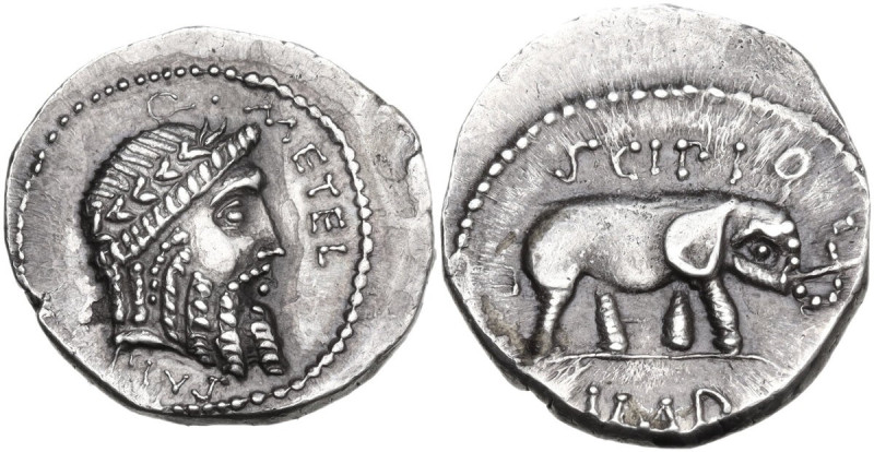 Q. Caecilius Metellus Pius Scipio. AR Denarius, 47-46 BC. Africa. Obv. Q. METEL....