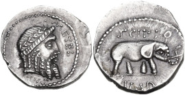 Q. Caecilius Metellus Pius Scipio. AR Denarius, 47-46 BC. Africa. Obv. Q. METEL. Laureate heads of Jupiter right; below, PIVS. Rev. SCIPIO. Elephant r...