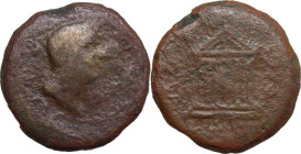 Marcus Lurius. AE 29 mm (Semiuncial As). Sardinia, Turris Libisonis(?). Circa 46-40 BC. Obv. M.L.D.C.P. Head right; below, plough. Rev. Q.A.M.P.C.II.V...