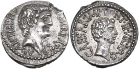 The Triumvirs. Mark Antony and Octavian. AR Denarius. Spring-early summer 41 BC. Ephesus mint; M. Barbatius Pollio, quaestor pro praetore. Obv. M. ANT...