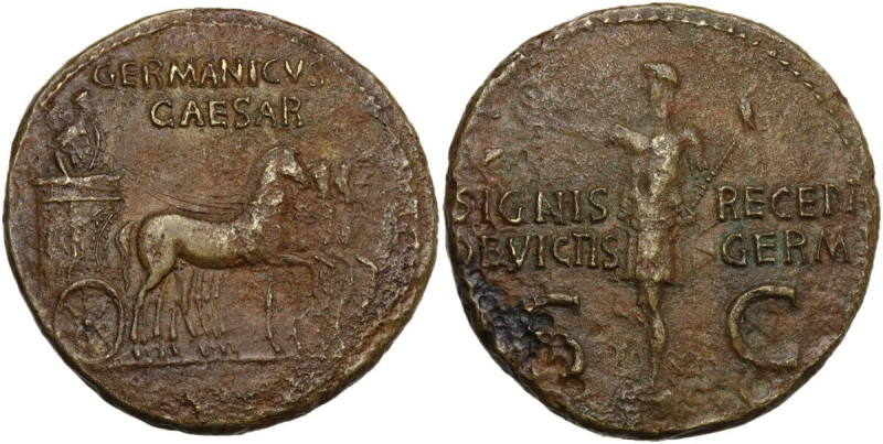 Germanicus (died 19 AD). AE Dupondius, struck under Caligula, 37-41 AD. Obv. GER...