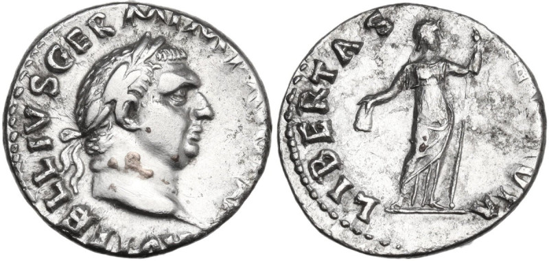 Vitellius (69 AD). AR Denarius. Rome mint. Struck circa late April-20 December. ...