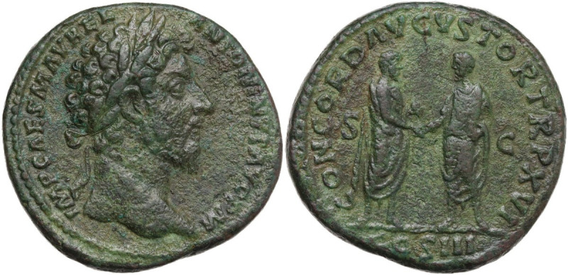 Marcus Aurelius (161-180). AE Sestertius. Rome mint. Struck circa AD 161-162. Ob...