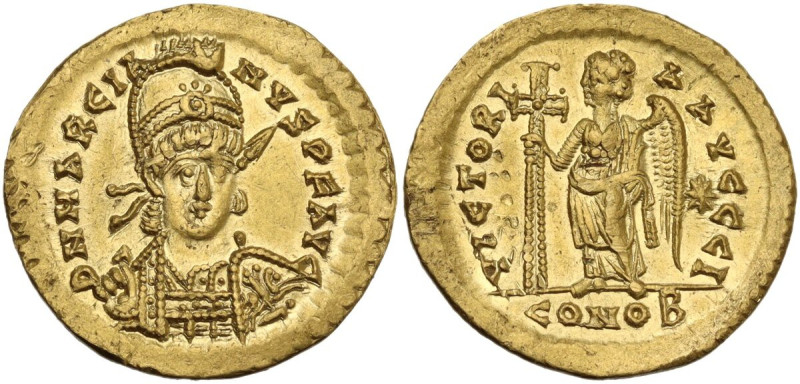 Marcian (450-457). AV Solidus. Constantinople mint,. Obv. DN MARCIA-NVS PF AVG. ...