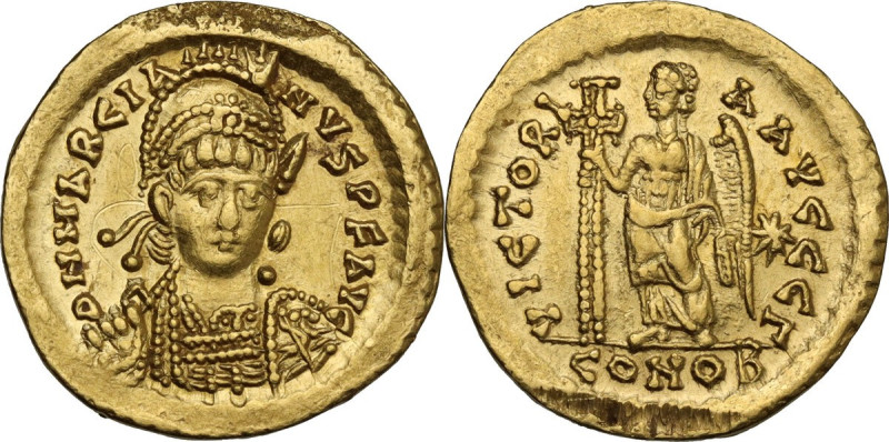 Marcian (450-457). AV Solidus. Constantinople mint, 3rd officina, c. 450 AD. Obv...