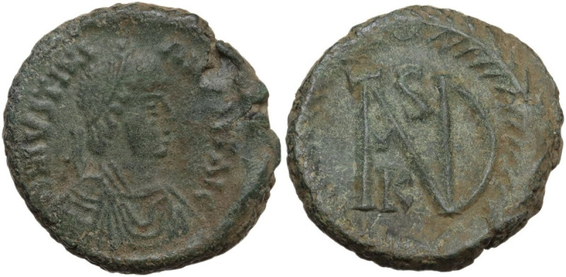 Justinian I (527-565). AE Half Follis. Ravenna mint. Struck c. 540s. Obv. DN IVS...