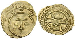 Messina o Palermo. Ruggero I (1072-1101). Tarì, 1097-1098. D/ Grande T con asta terminante a freccia tra due globetti. R/ Legenda cufica su tre righe....